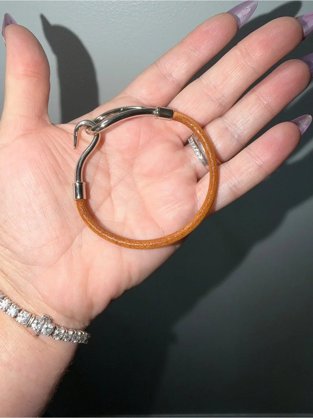 Hermès Vintage Jumbo Hook Brown Leather Palladium Bracelet